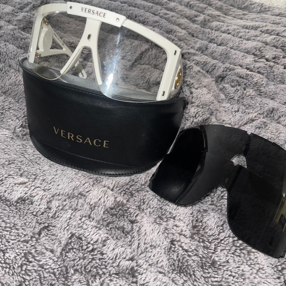 White clear Versace shades with multiple lenses